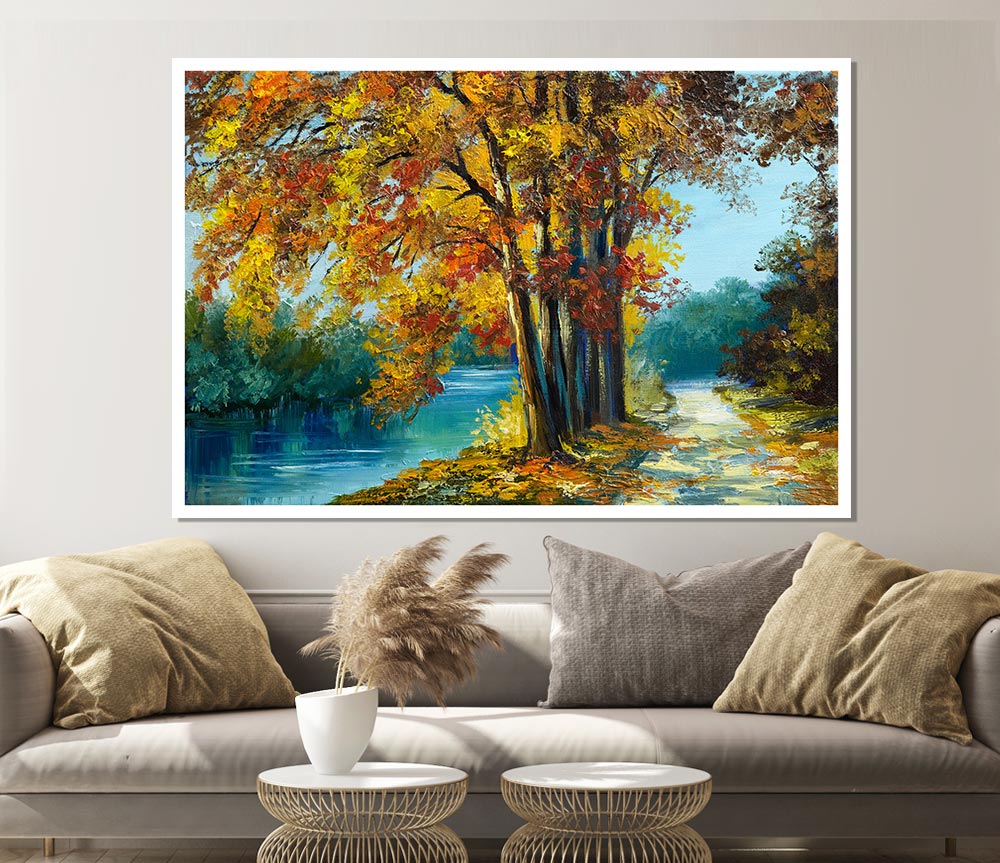 Autumn Tree Branches Painting Print Poster Wall Art