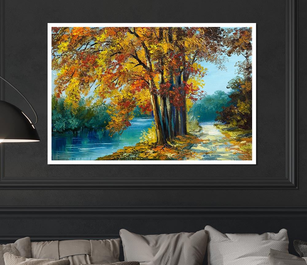 Autumn Tree Branches Painting Print Poster Wall Art