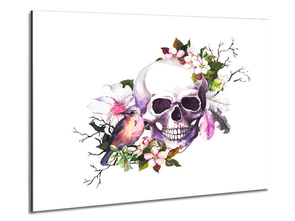 Skull Flowers And Bird