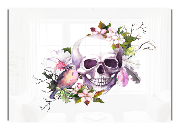 Skull Flowers And Bird