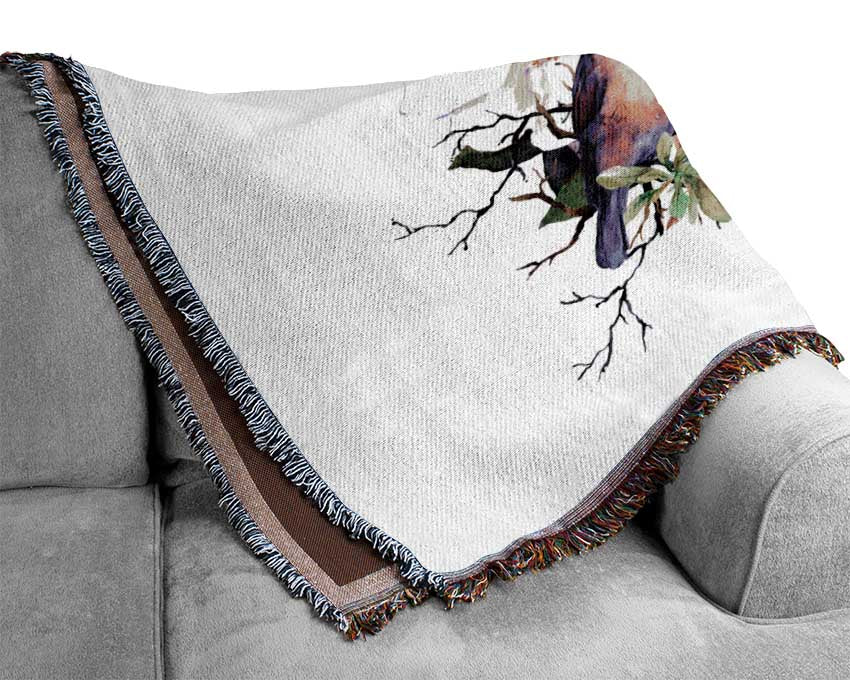 Skull Flowers And Bird Woven Blanket