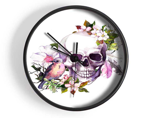 Skull Flowers And Bird Clock - Wallart-Direct UK