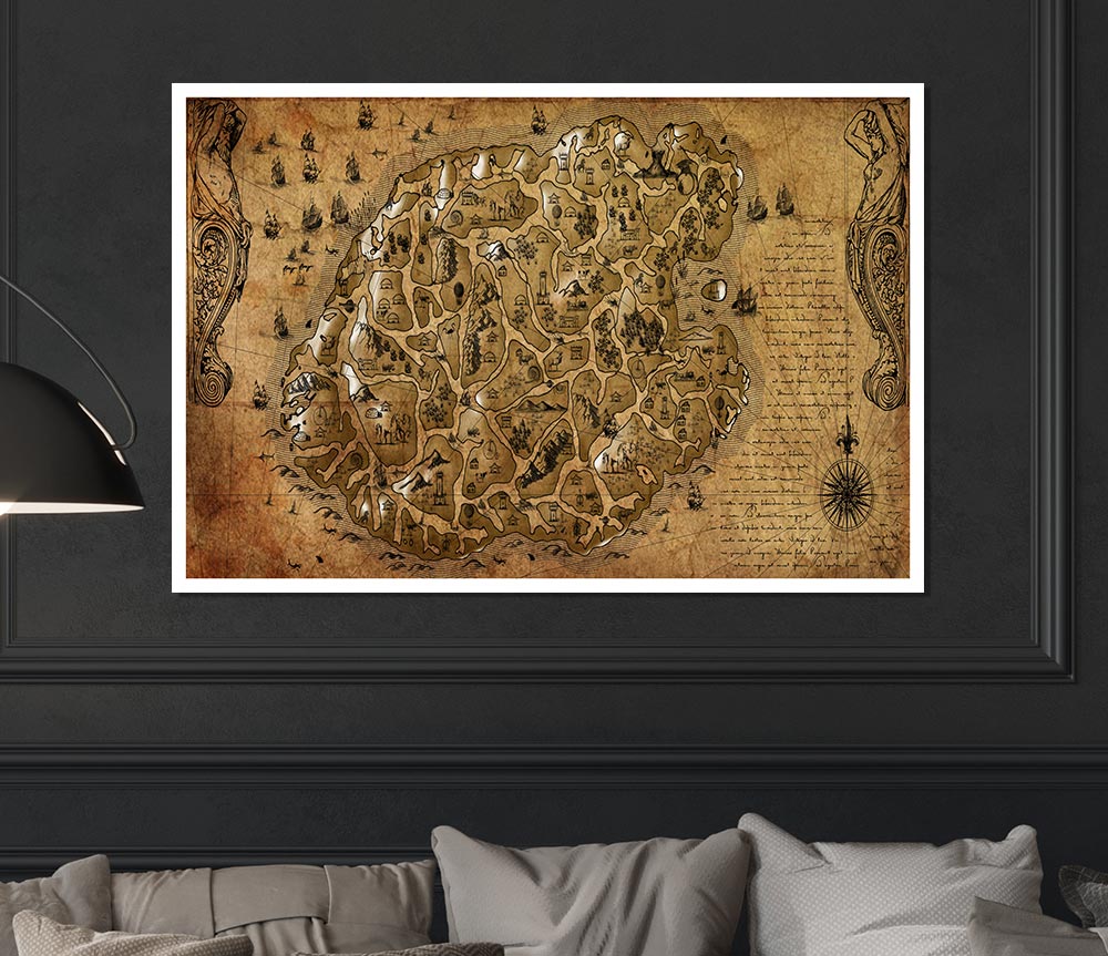 The Old Sepia Map Print Poster Wall Art