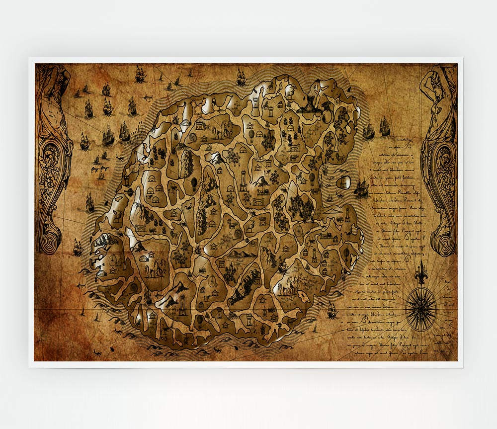 The Old Sepia Map Print Poster Wall Art