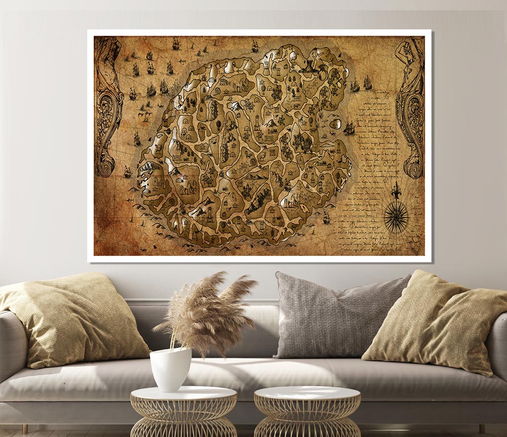 The Old Sepia Map Print Poster Wall Art