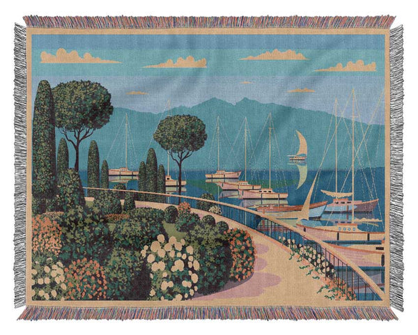 Vintage Travel Poster Woven Blanket