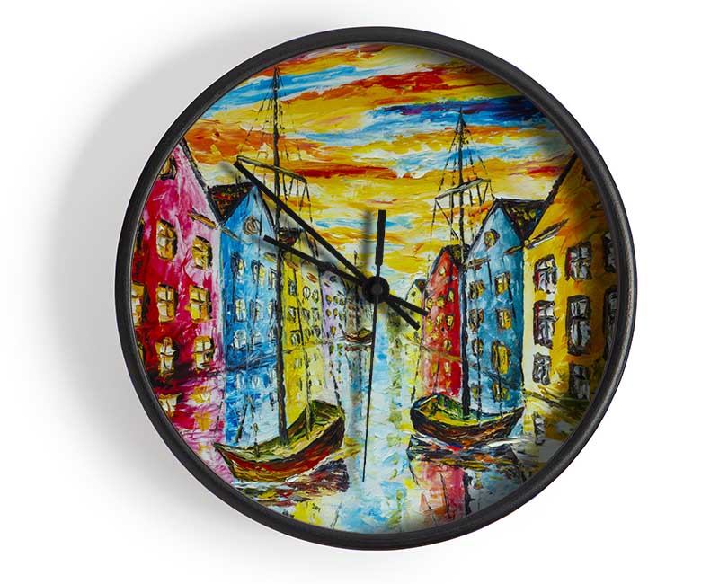 The Sea Village Painted Clock - Wallart-Direct UK