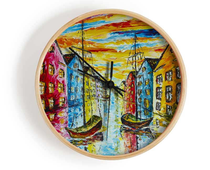 The Sea Village Painted Clock - Wallart-Direct UK