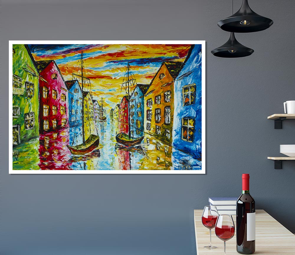 The Sea Village Painted Print Poster Wall Art