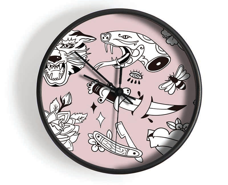 Tattoo Flash Design Dagger Clock - Wallart-Direct UK