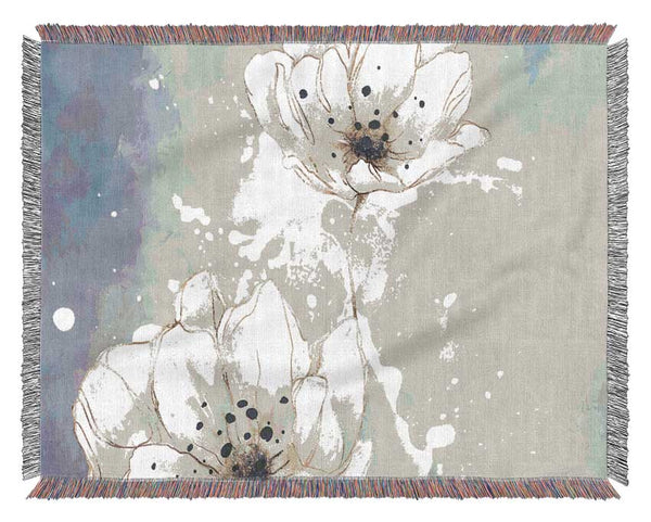 White Flowers In Abstract Woven Blanket