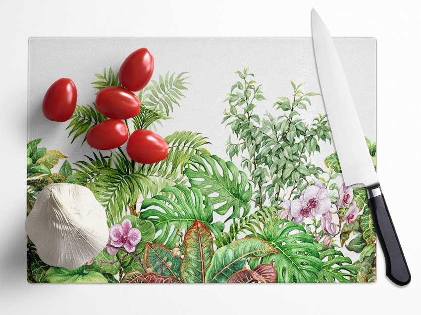 Summer Foliage Glass Chopping Board