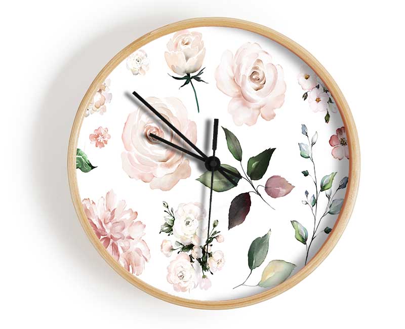 Montage Of Pink Flowers Clock - Wallart-Direct UK