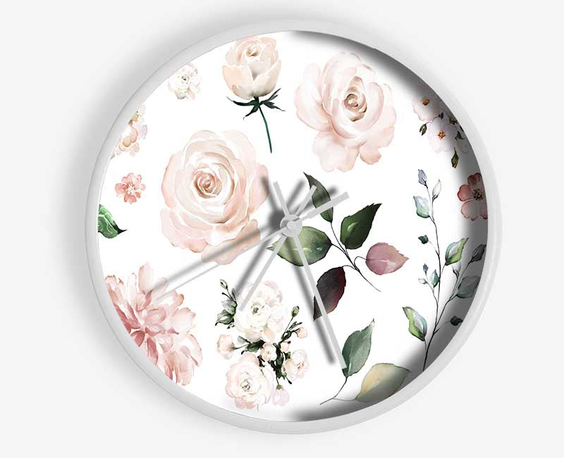 Montage Of Pink Flowers Clock - Wallart-Direct UK