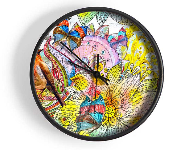 Beautiful Patterns Of India Butterflies Clock - Wallart-Direct UK