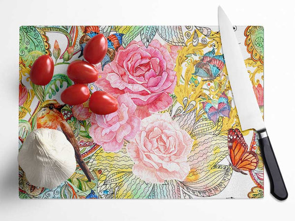 Beautiful Flowers India Glass Chopping Board