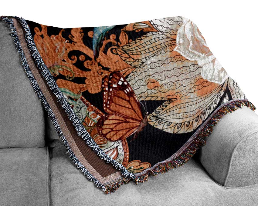 Hummingbird Flowers Dark Woven Blanket