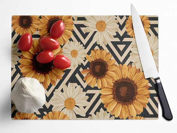 Summer Flowers On Abstract Glass Chopping Board