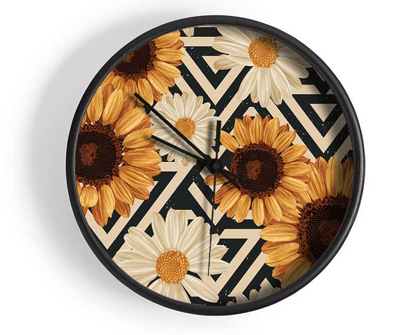 Summer Flowers On Abstract Clock - Wallart-Direct UK