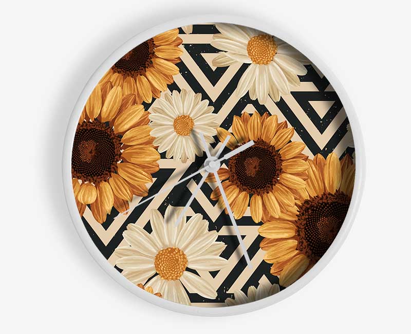 Summer Flowers On Abstract Clock - Wallart-Direct UK