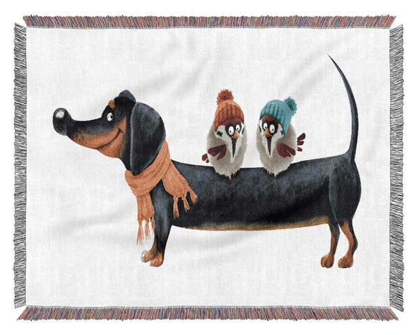 Sausage Dog Birds Woven Blanket