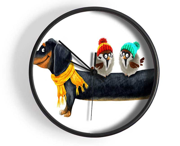 Sausage Dog Birds Clock - Wallart-Direct UK