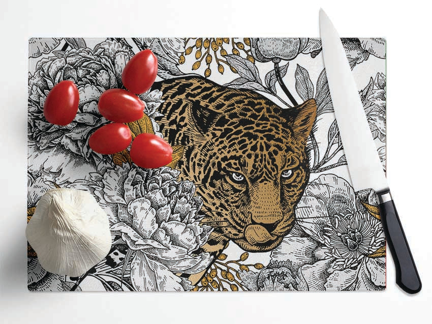 Stunning Leopard Flowers Glass Chopping Board