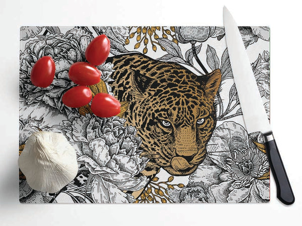 Stunning Leopard Flowers Glass Chopping Board