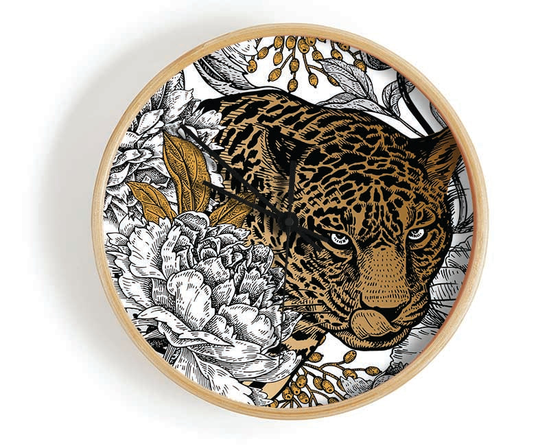 Stunning Leopard Flowers Clock - Wallart-Direct UK