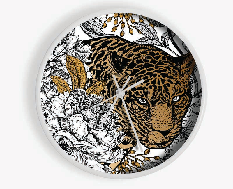 Stunning Leopard Flowers Clock - Wallart-Direct UK