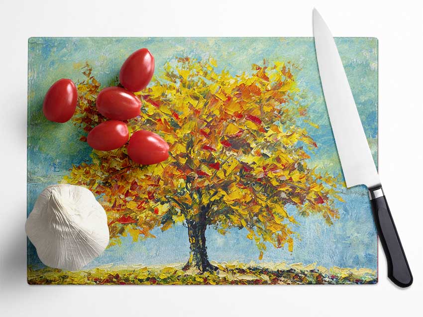 Tree Burns Orange Glass Chopping Board