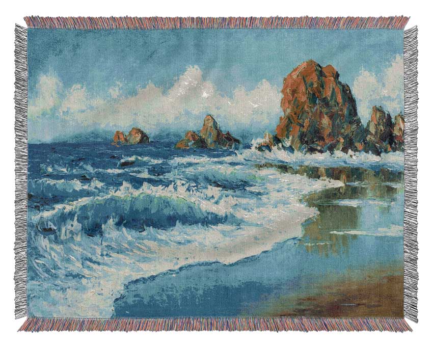 Ocean Spreading On The Sand Woven Blanket