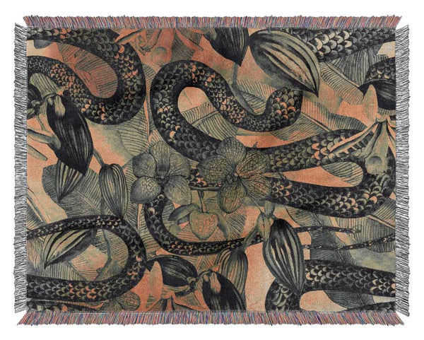 The Snakes And Flowers Woven Blanket