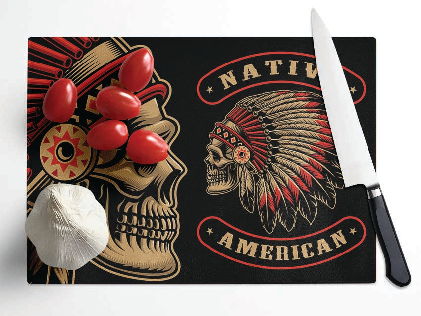 Indian Head Skull Native American Glass Chopping Board