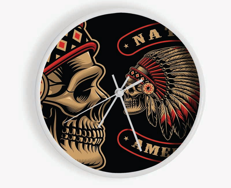 Indian Head Skull Native American Clock - Wallart-Direct UK