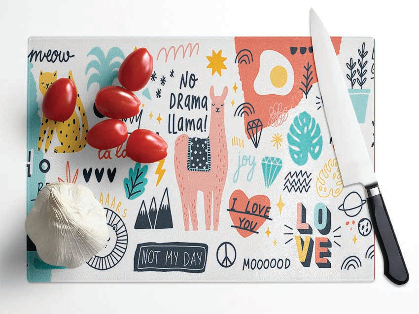 No Drama Llama Glass Chopping Board