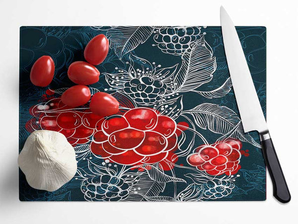 Red Berry Winter Glass Chopping Board