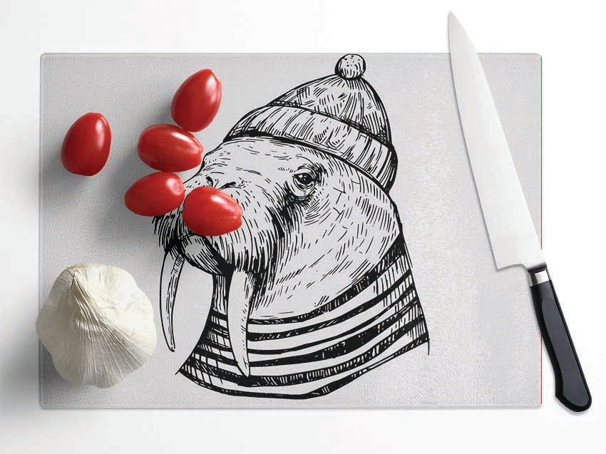 Hipster Walrus Glass Chopping Board