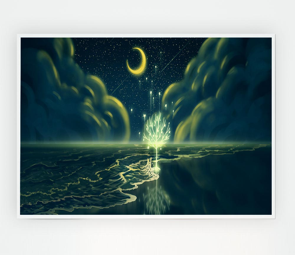 The Crescent Moon Waterline Print Poster Wall Art