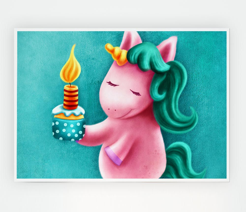 Birthday Cake Unicorn Print Poster Wall Art