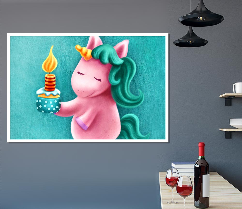 Birthday Cake Unicorn Print Poster Wall Art