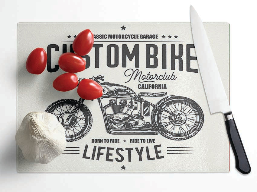 Custom Bike Motor Club Glass Chopping Board