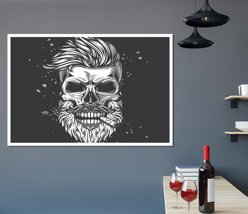 Cigar Smoking Skull Print Poster Wall Art