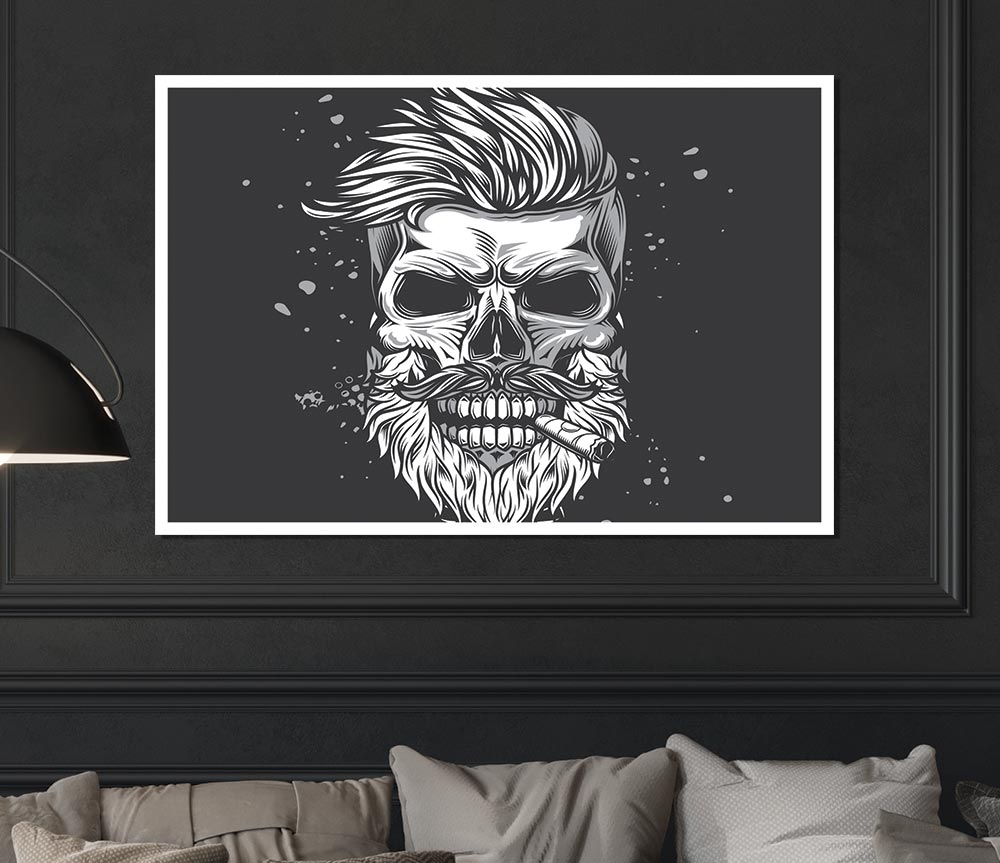 Cigar Smoking Skull Print Poster Wall Art