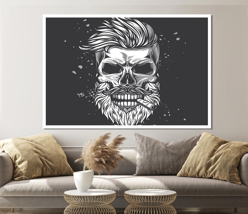 Cigar Smoking Skull Print Poster Wall Art