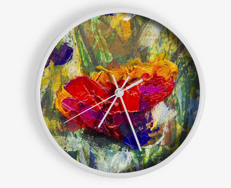 Red Flower Abstract Paints Clock - Wallart-Direct UK