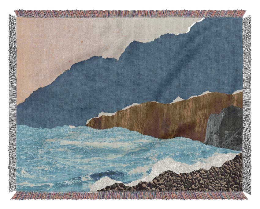 Cut Out Mountain Ocean Woven Blanket