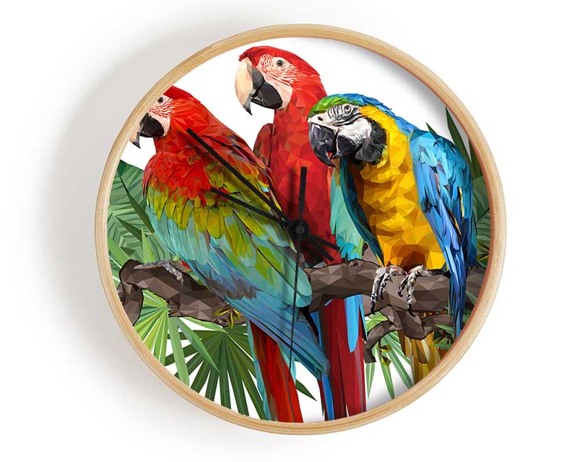 Three Parrots On A Branch Clock - Wallart-Direct UK