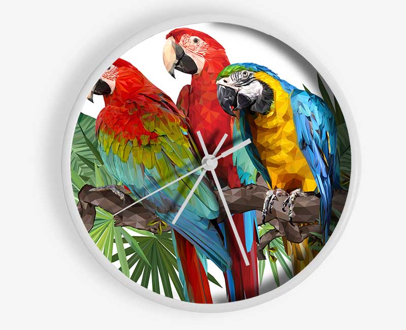 Three Parrots On A Branch Clock - Wallart-Direct UK