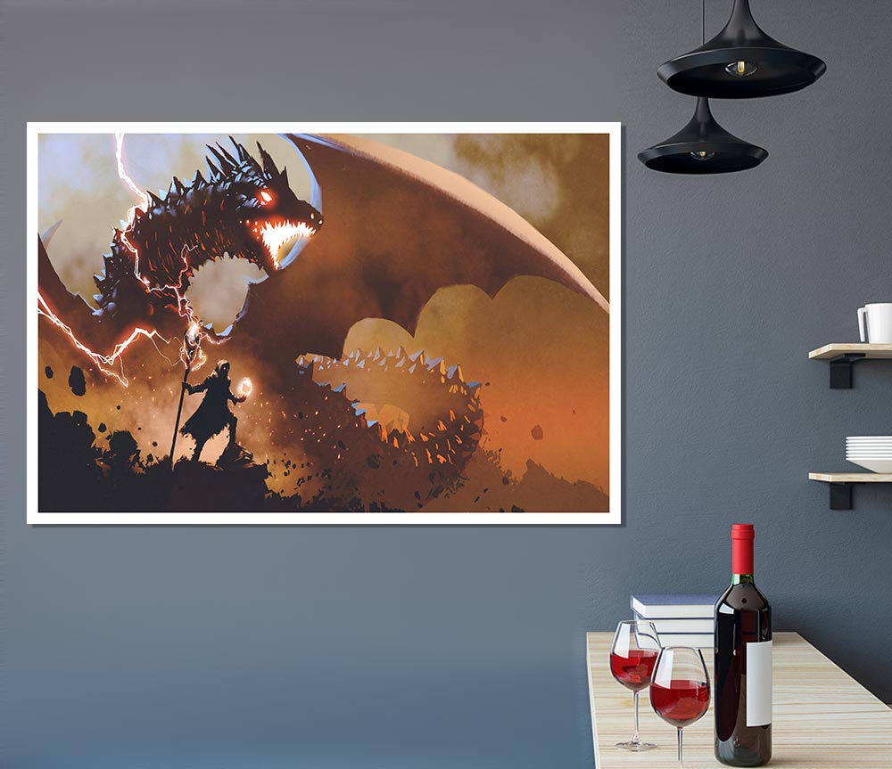 Confronting The Dragon Print Poster Wall Art